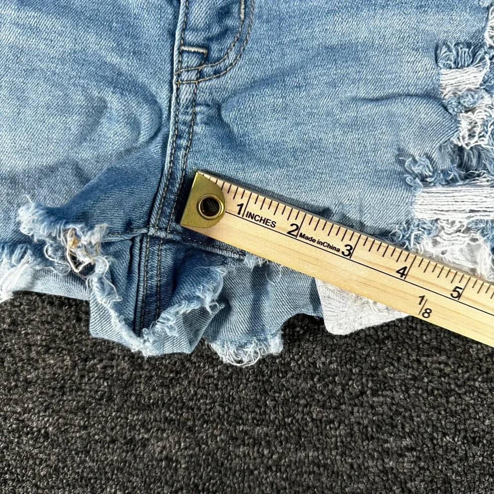 American Eagle Hi-Rise Shortie Womens 4 Light Blue Good Distressed Denim Shorts